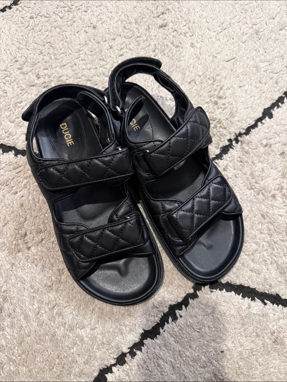 ducie 40 Black Quilted Velcro Sandals